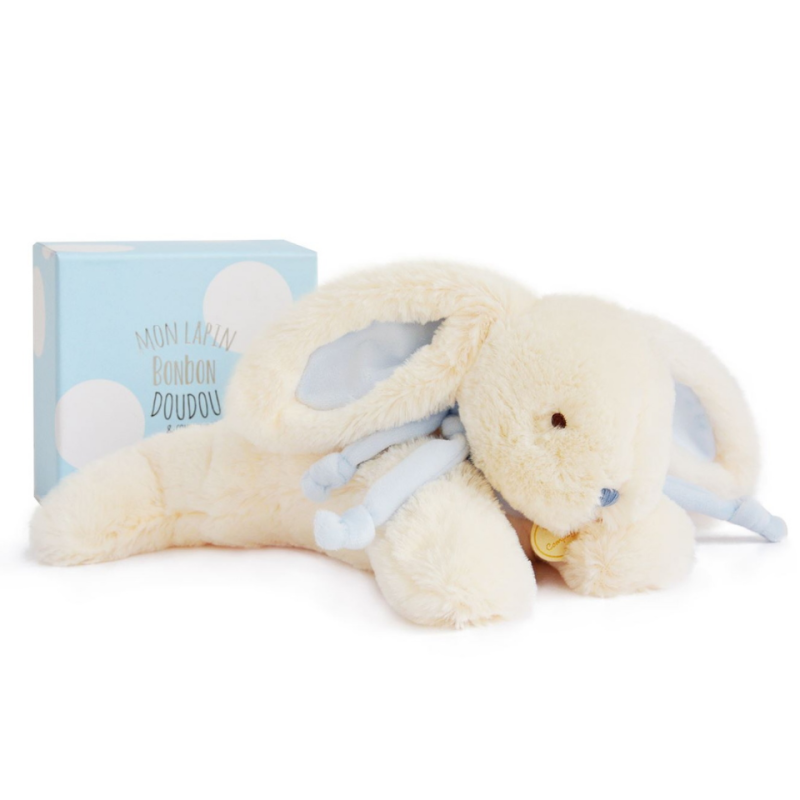 Lapin bonbon peluche bleu blanc 30 cm 